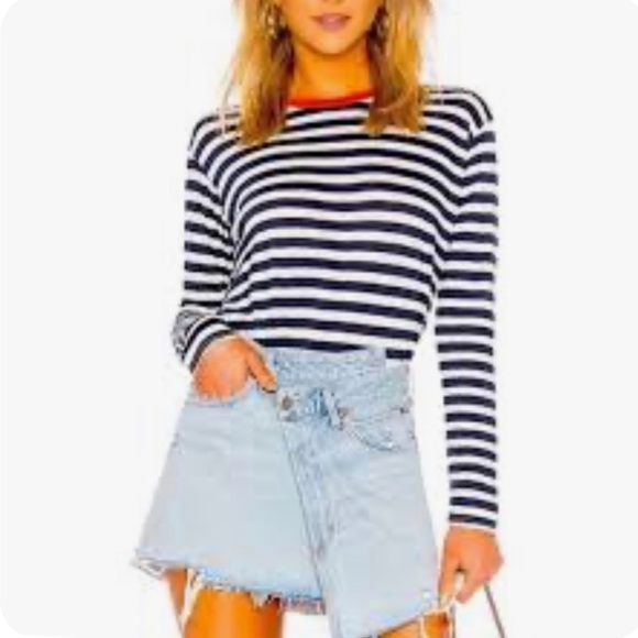 Mod Ref Navy Blue & White Striped Teagan Cotton Blend Crewneck Tee Shirt S - Picture 11 of 11